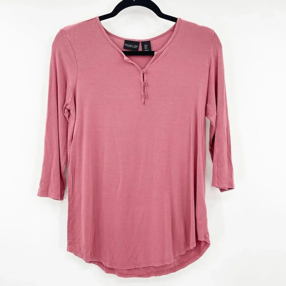 Rachel Zoe Henley Top Women's Size S Pink‎ 3/4 Sleeve Casual Curved Hem - Picture 1 of 4
